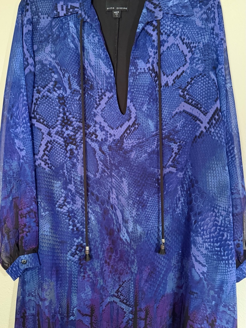 Atina Cristina Blue Purple Snake Print V Neck Tunic Dress - Picture 3 of 14